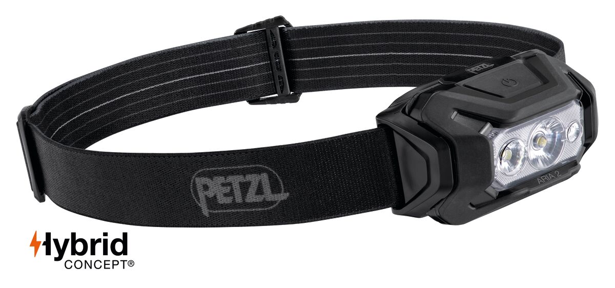 PETZL ARIA® 2 RGB Hoofdlamp - Rood/Groen/Blauw licht - Zwart - Batterijen